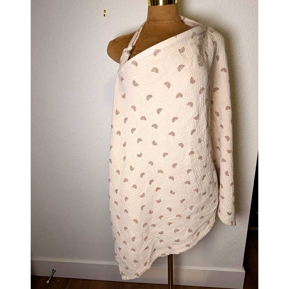 Muslin Nursing Cover Beige/Brown Rainbow Print Adjustable Neck Strap